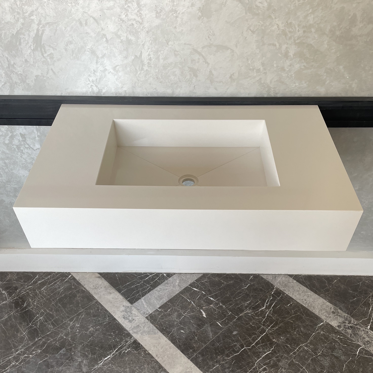 Handcrafted White Quartz Bathroom Vanity Sink With A Removable Ramp Cover Plate: Wall Mount or Vanity Top (QU-049)