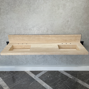 Handcrafted Vein Cut Travertine Sink: Custom Beige Bathroom Vanity (TR-117)