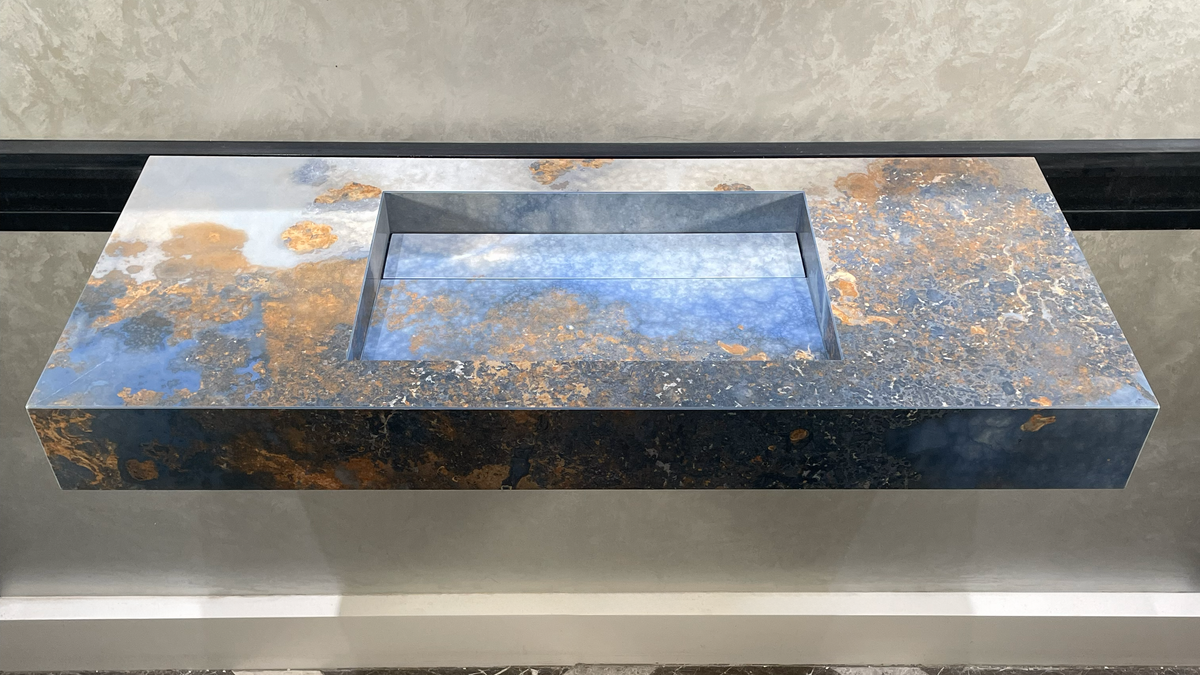 Handmade Thunderstorm Porcelain Sink: Marble Look, Custom Bathroom Vanity (ES-039)