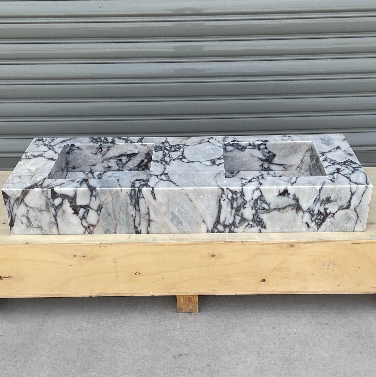 Handcrafted Calacatta Viola Marble Double Sink: Custom Bathroom Vanity (NS-150)
