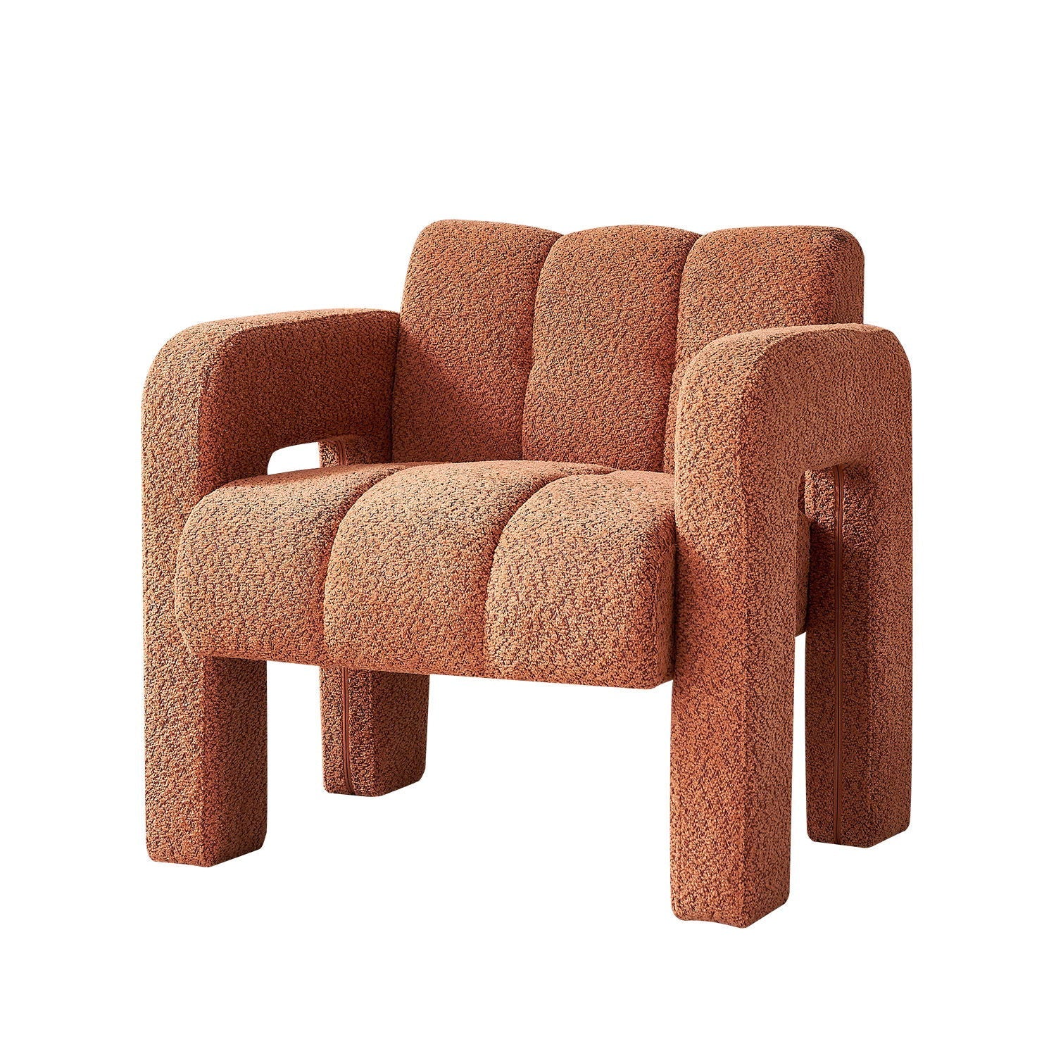 Boucle Upholstered Accent Chair with Solid Wood Frame - Beige, Dark Gray, Orange