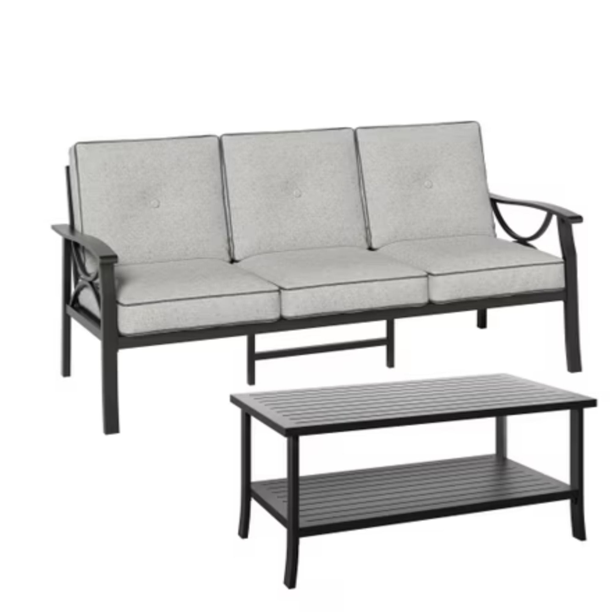 Patio Furniture Set with Cushions and Coffee Table - Gray, Beige, or Dark Gray