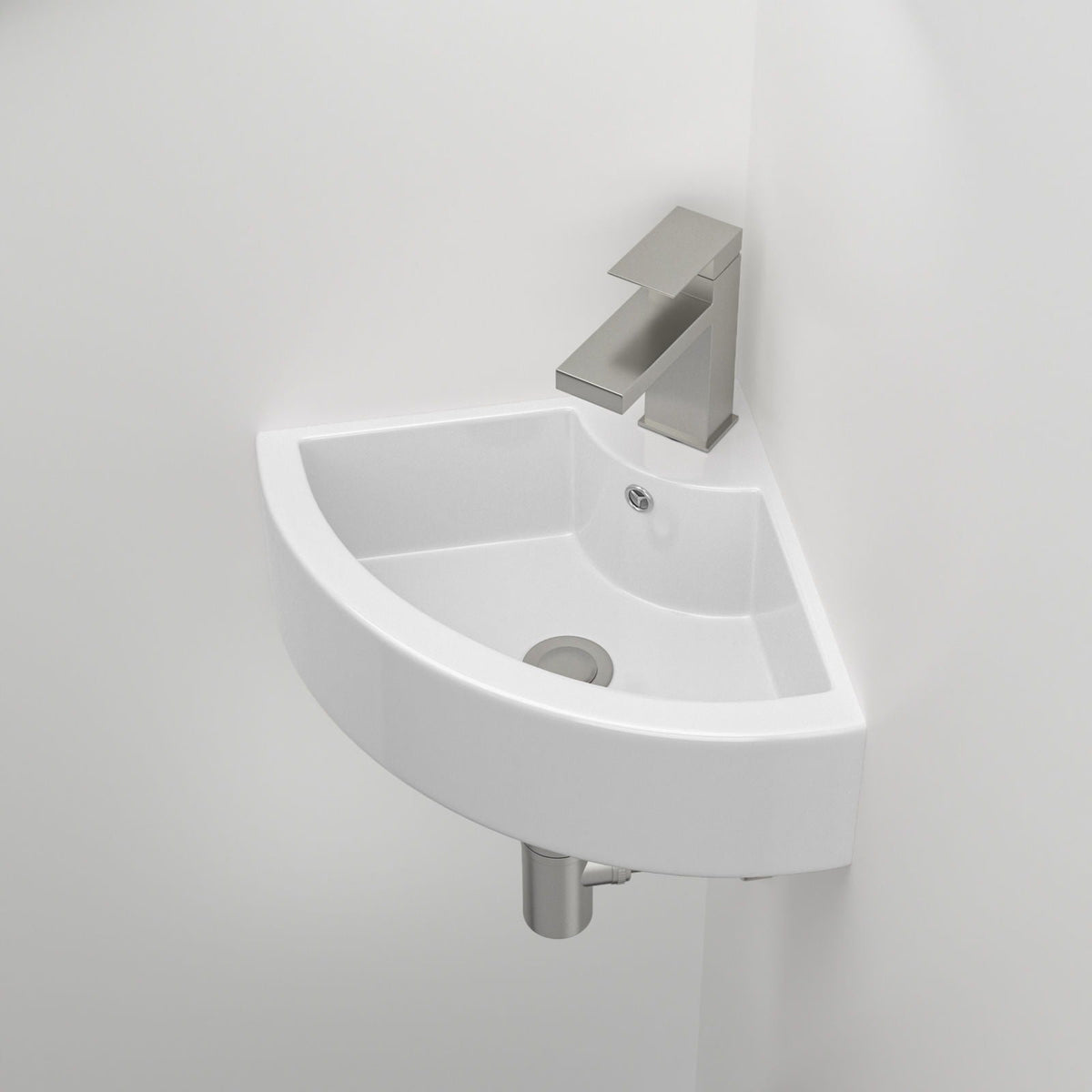 Triangle Porcelain Wall Mount Vessel Sink with Overflow - White