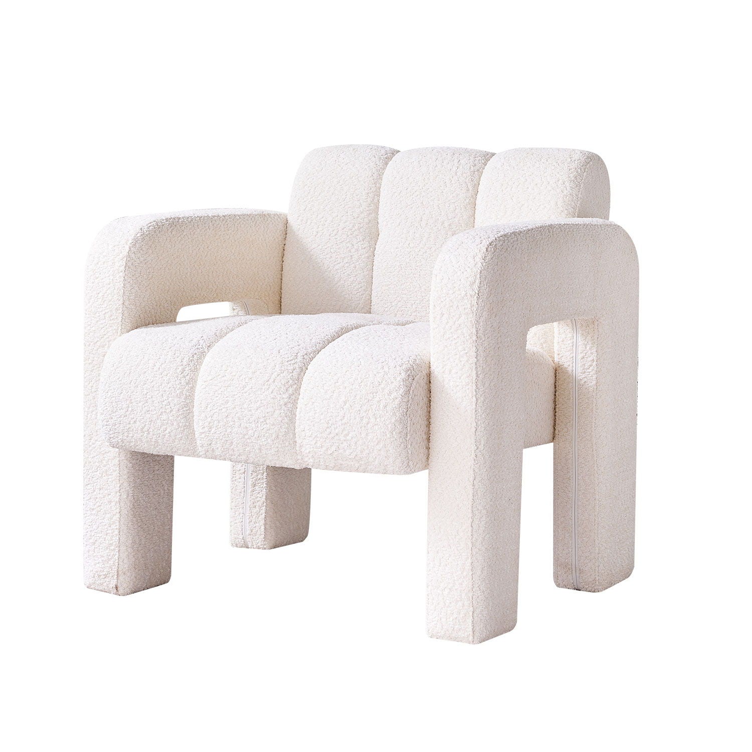 Boucle Upholstered Accent Chair with Solid Wood Frame - Beige, Dark Gray, Orange