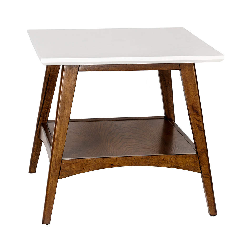 Off-White and Pecan Wood End Table with Shelf - 24" W x 24" D x 22" H