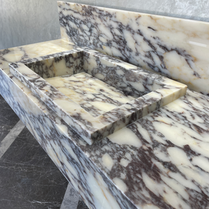 Handcrafted Calacatta Viola Marble Sink With Backsplash: Custom Bathroom Vanity (NS-129)
