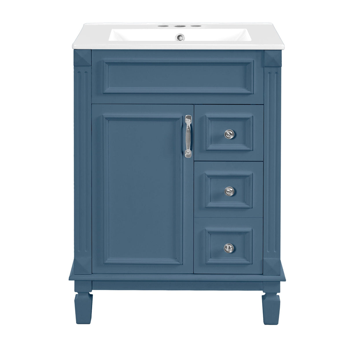 Blue Bathroom Vanity With Ceramic Sink, Two Drawers and Adjustable Shelf