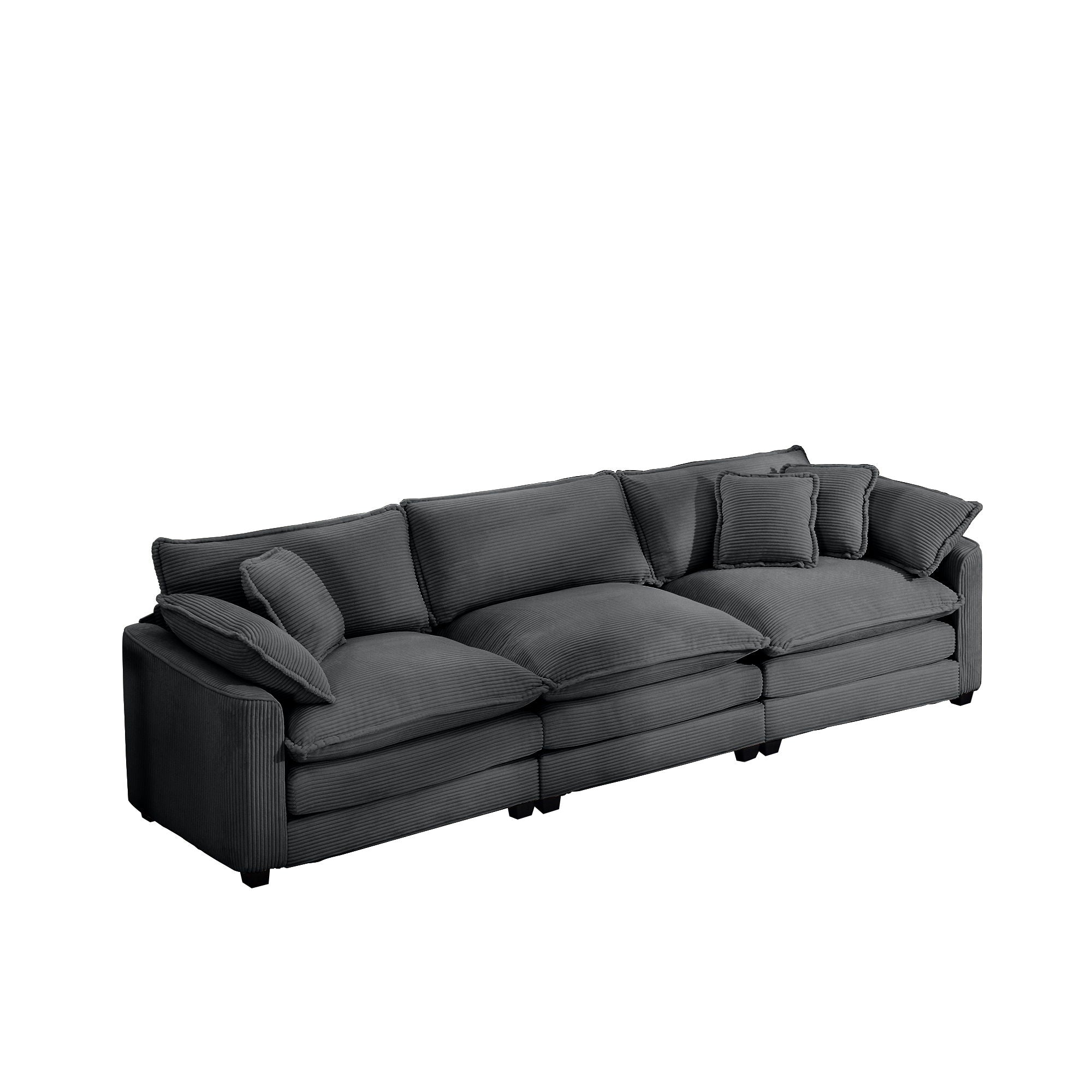 Mid-Century Modern 3 Seater Sectional Sofa with Arm and Throw Pillows - Fabric