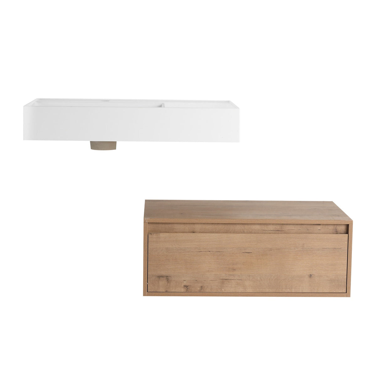 Modern Wall Mounted Bathroom Vanity with Resin Sink and Soft Close Drawer - Imitative Oak