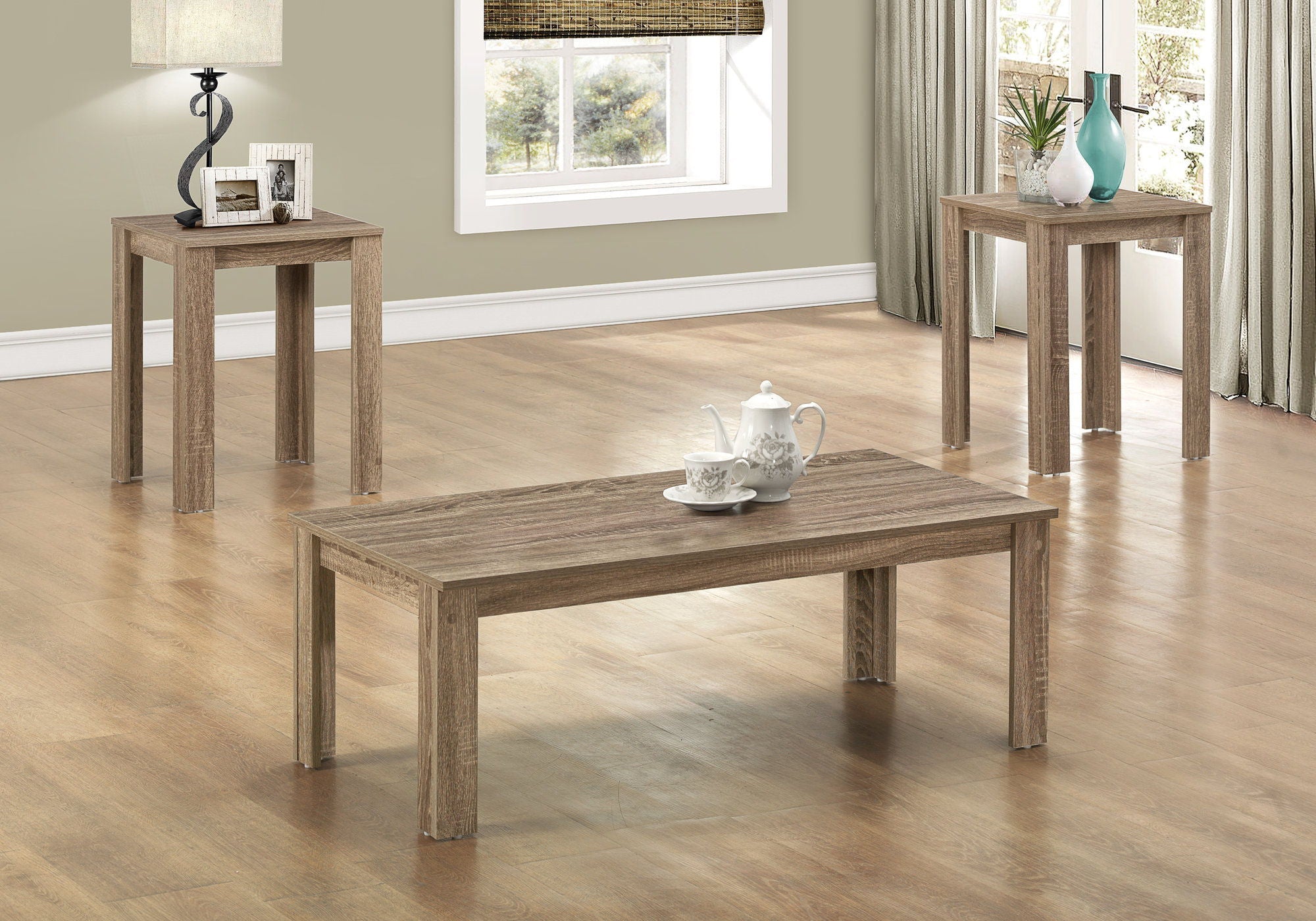 Transitional 3-Piece Table Set with Spacious Surface - Light Brown or Dark Brown