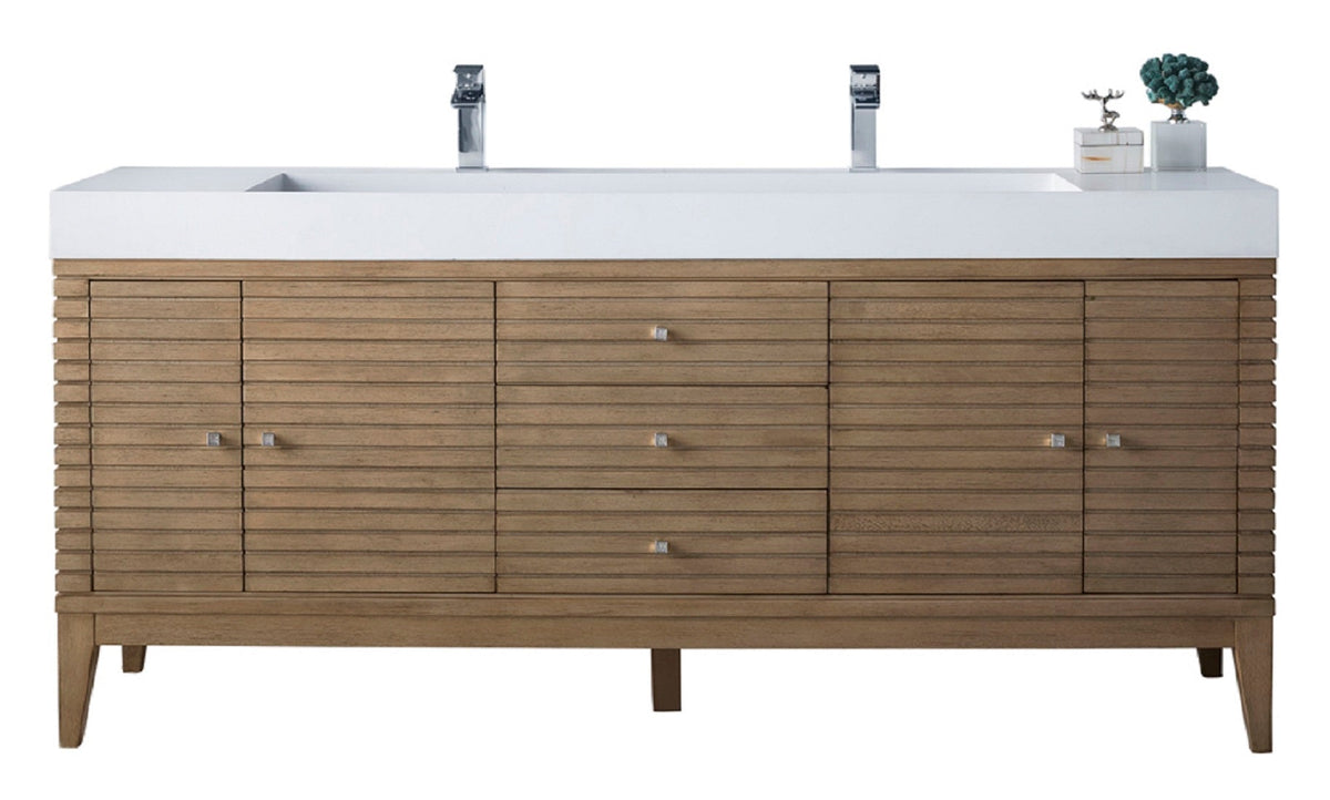 James Martin Linear 72" Double Bathroom Vanity, Whitewashed Walnut