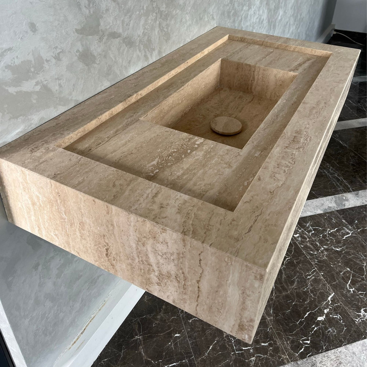 HANDCRAFTED CUSTOM TRAVERTINE SINK (TR-072)