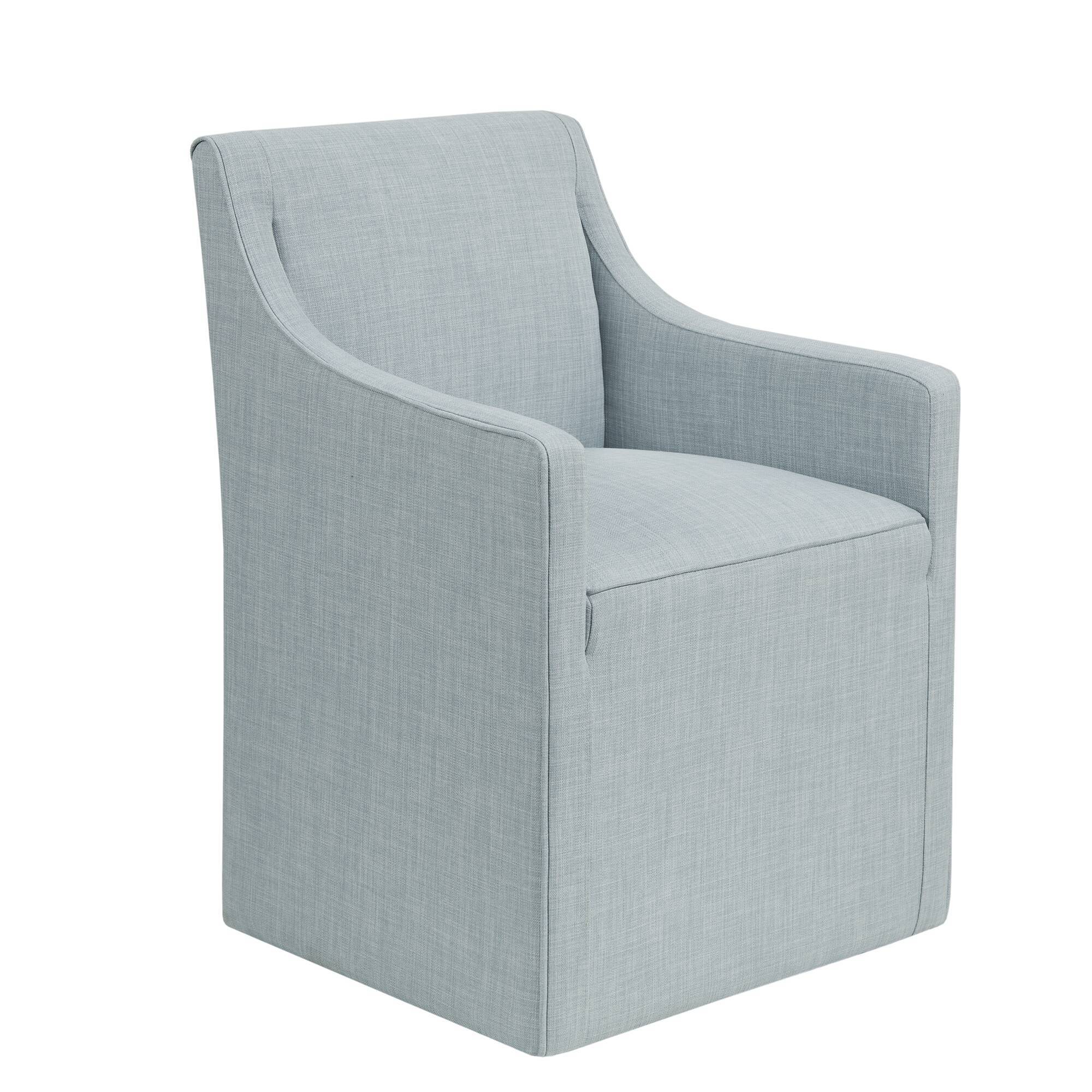 Traditional Skirted Dining Arm Chair with Hidden Casters - Gray, Beige, Light Blue