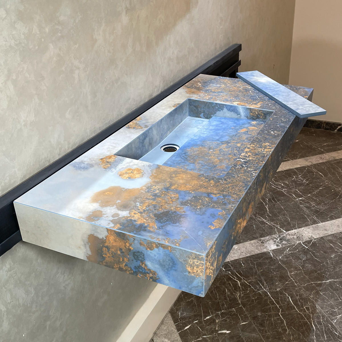 Handmade Thunderstorm Porcelain Sink: Marble Look, Custom Bathroom Vanity (ES-039)