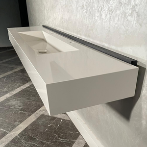 Custom White Quartz Large Bathroom Trough Sink: Wall Mount Vanity (QU-095)
