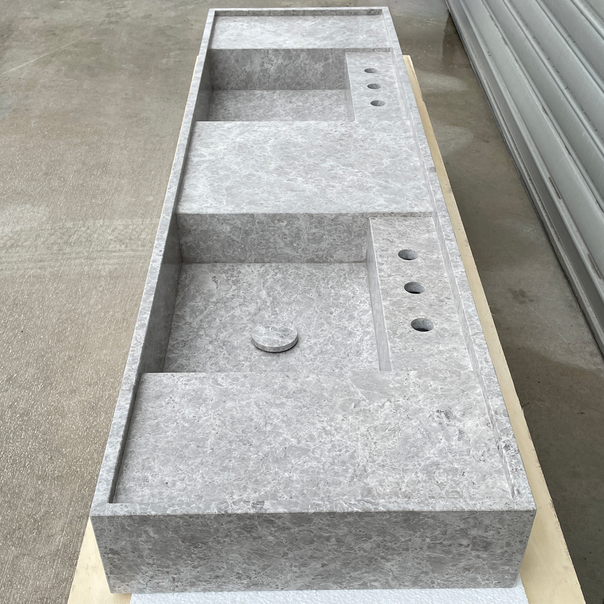 Handmade Tundra Grey Marble Double Sink: Custom Vanity Top (NS-136)