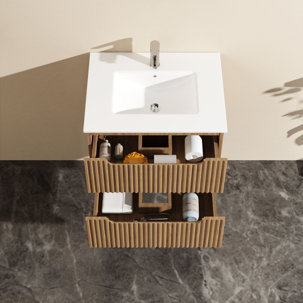 24" Wall Mount Bathroom Vanity Cabinet with Soft-Close Drawers - Walnut
