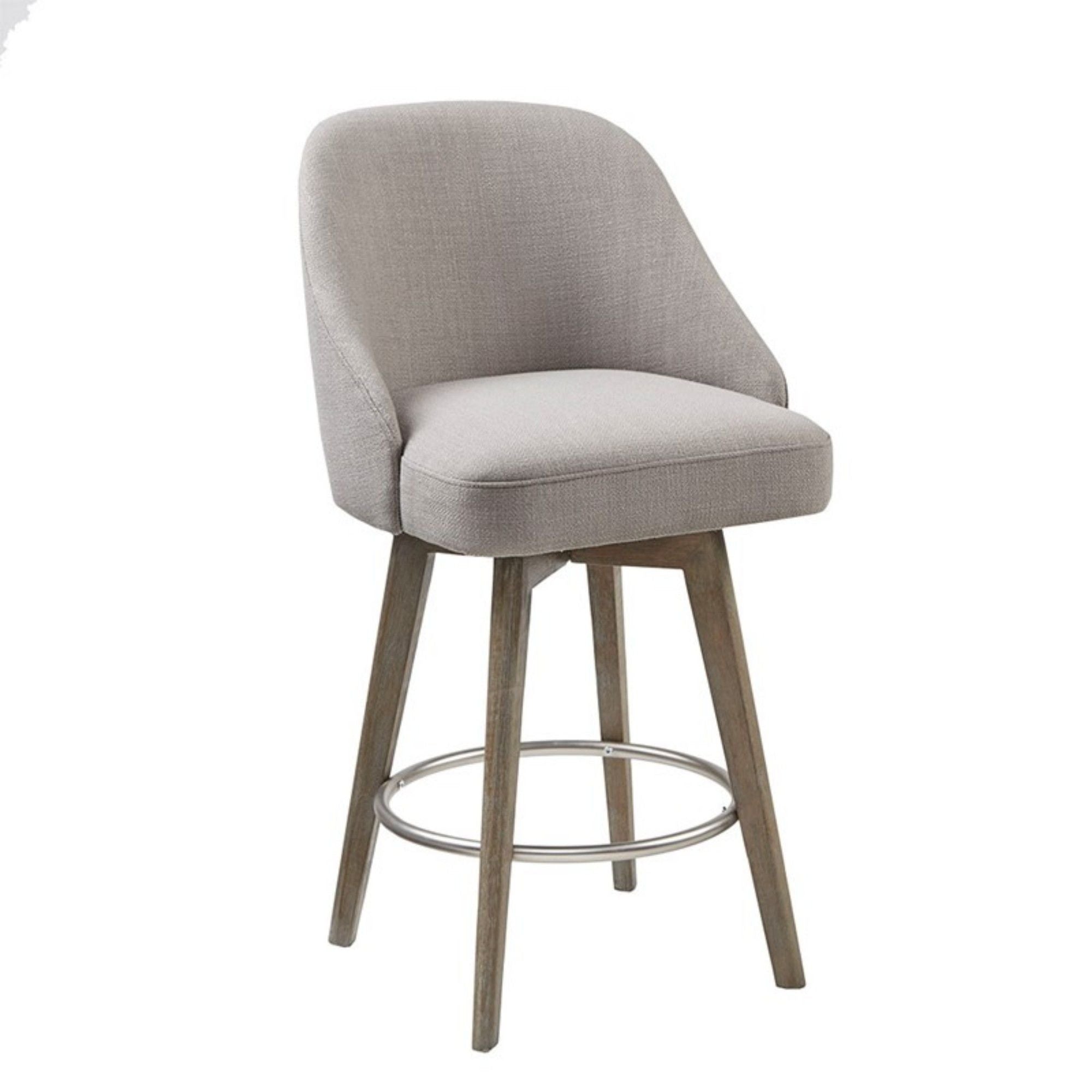 Counter Stool with Swivel Seat and Solid Wood Legs - Beige or Gray
