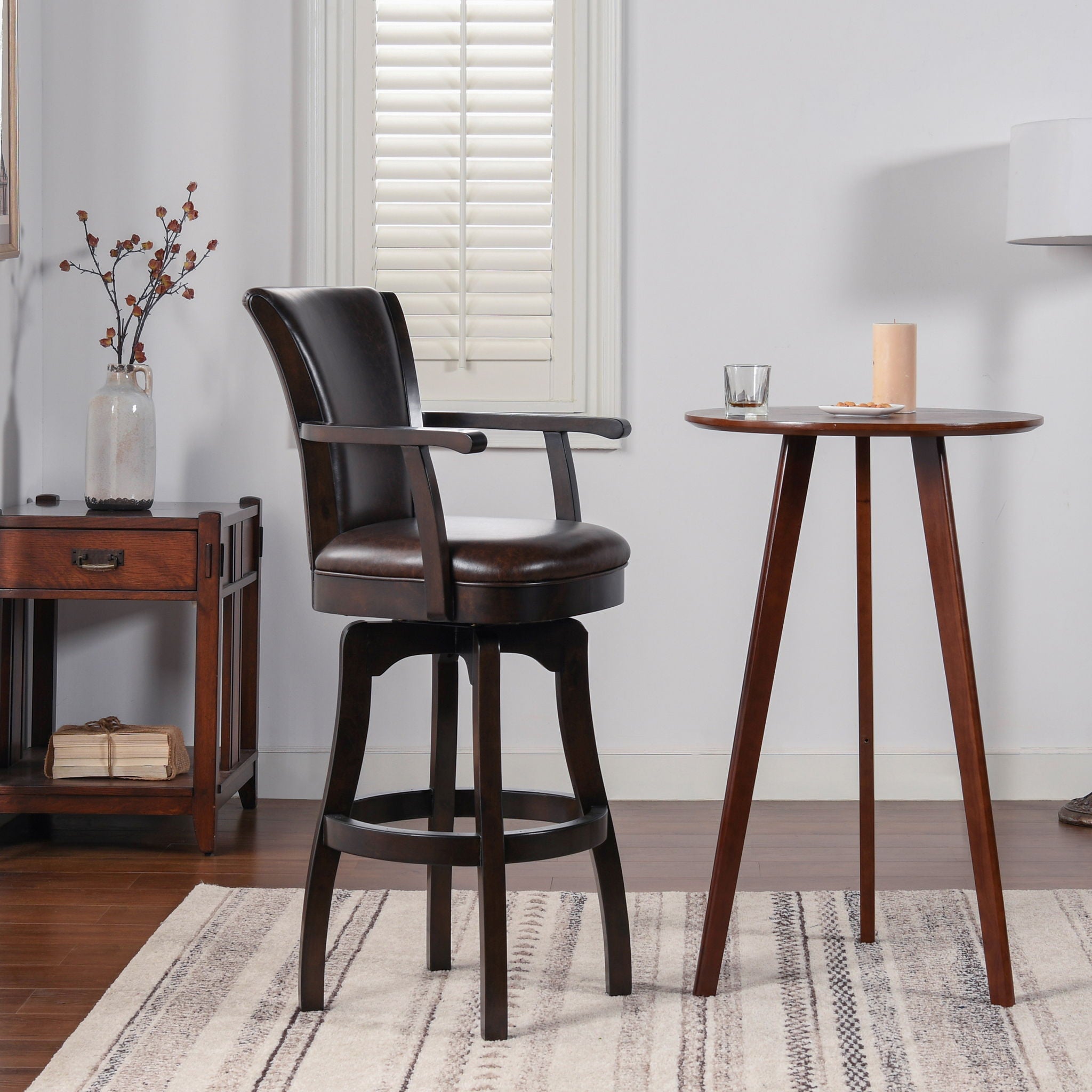 Williams Swivel Bar Stool with Armrests – Solid Hardwood Frame - Multiple Colors