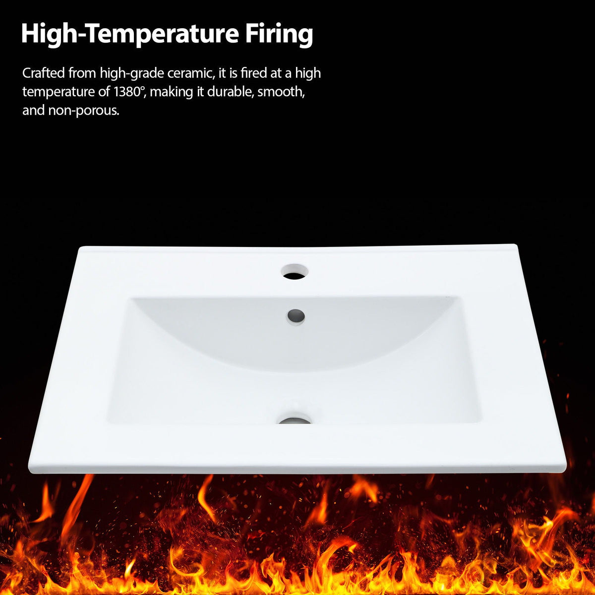 Console Sink With Legs, 24" X 18", Durable Porcelain With Frame - White / Black