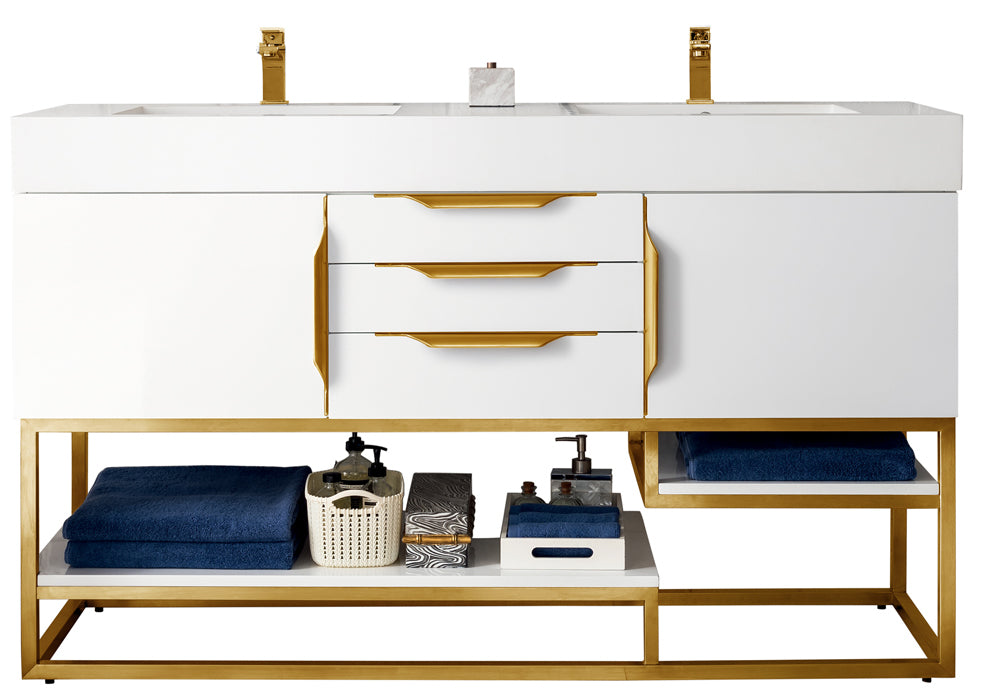 James Martin Columbia 59" Double Bathroom Vanity, Glossy White