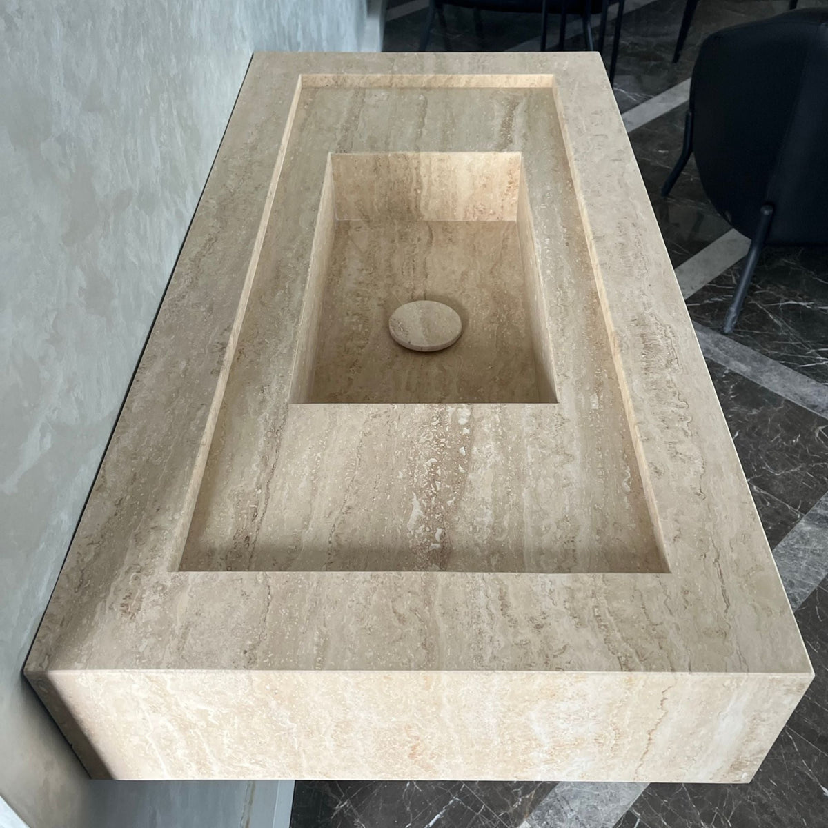 HANDCRAFTED CUSTOM TRAVERTINE SINK (TR-072)