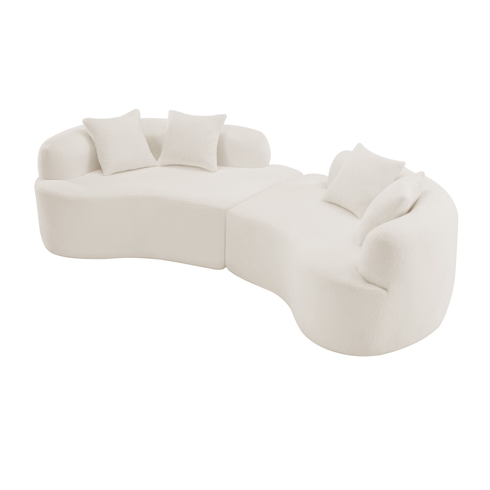 Curved 4 Seater Full Compression Sponge Sofa with Soft Upholstery - White or Gray