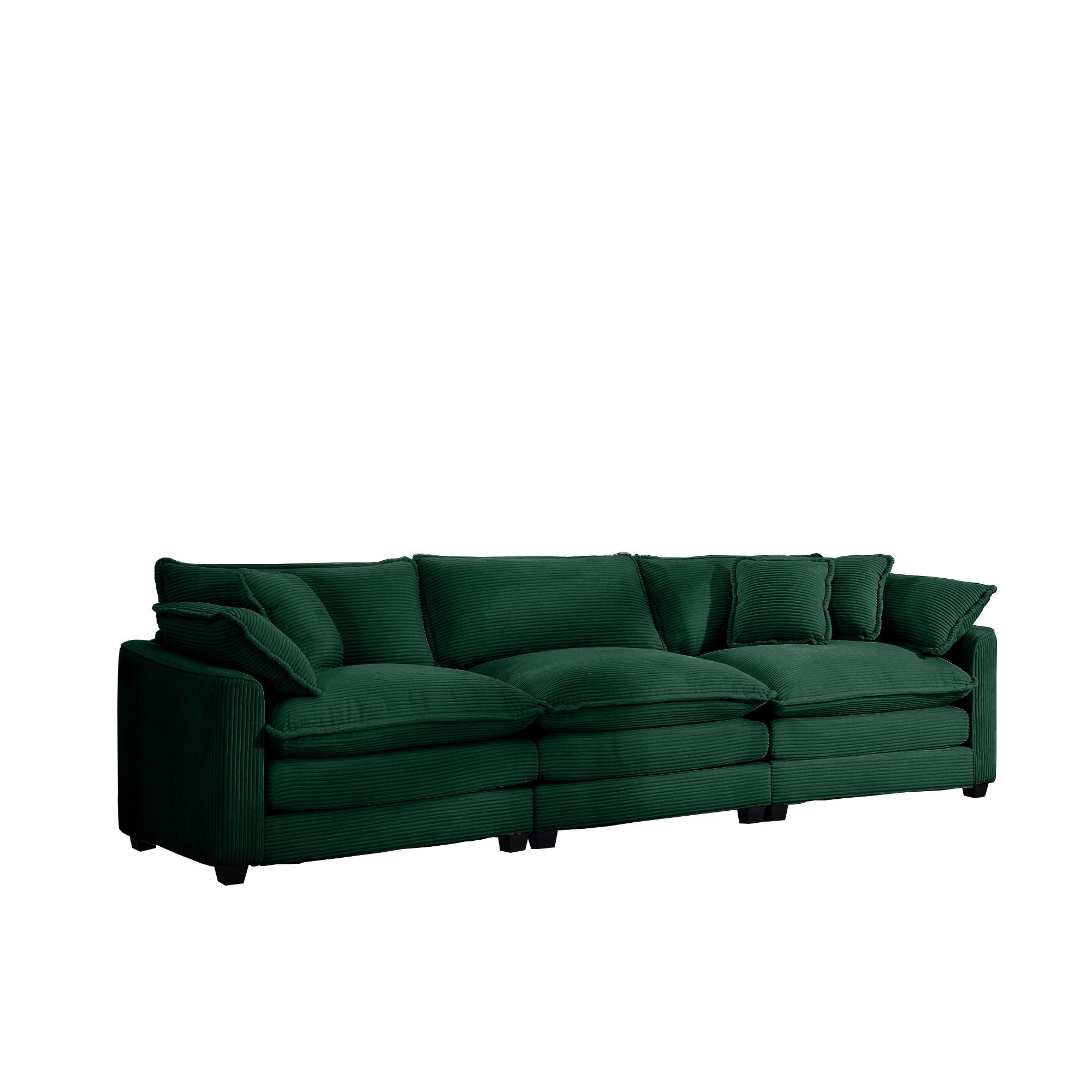Mid-Century Modern 3 Seater Sectional Sofa with Arm and Throw Pillows - Fabric