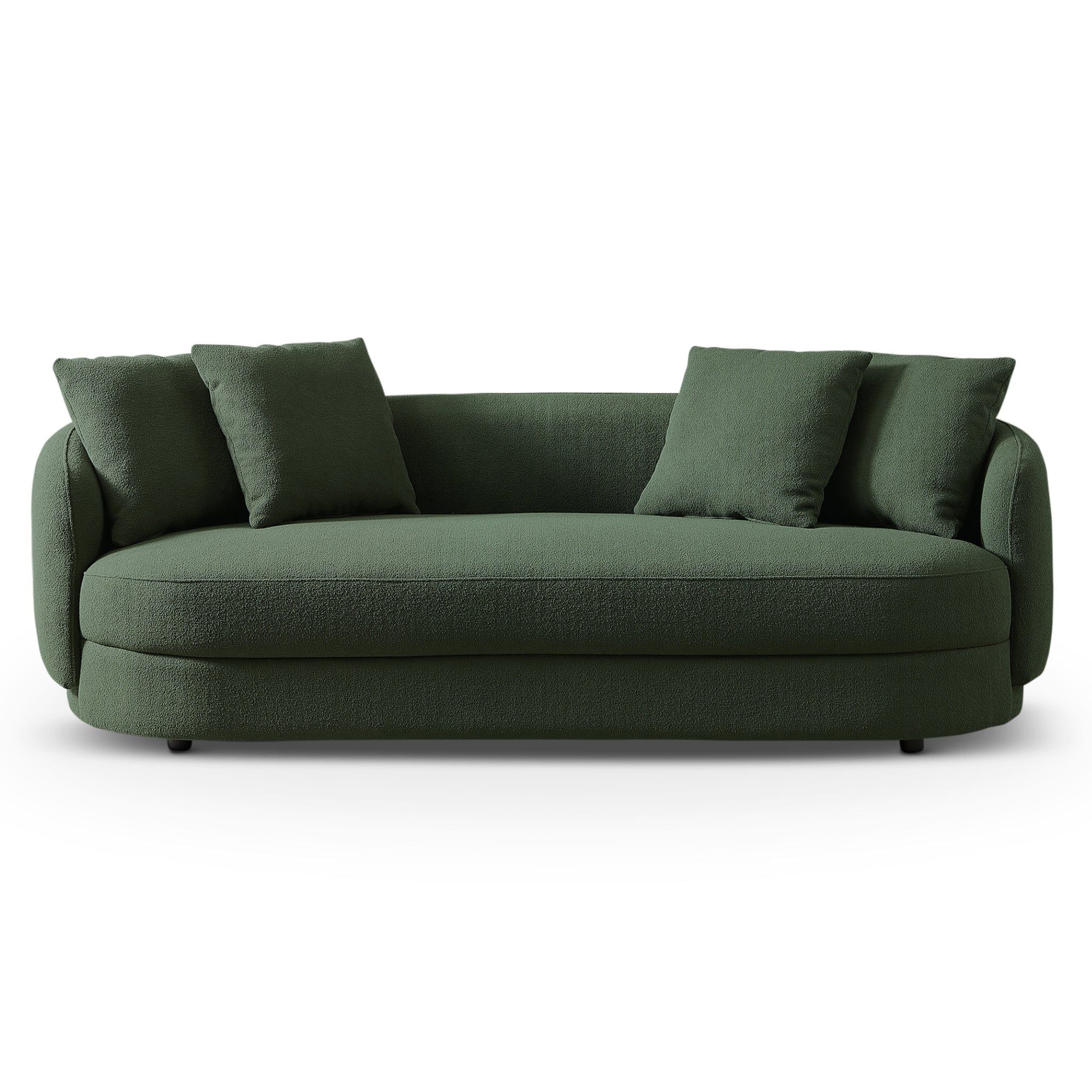 Modern French Boucle Sofa with Fixed Cushions - Dark Green or Light Brown