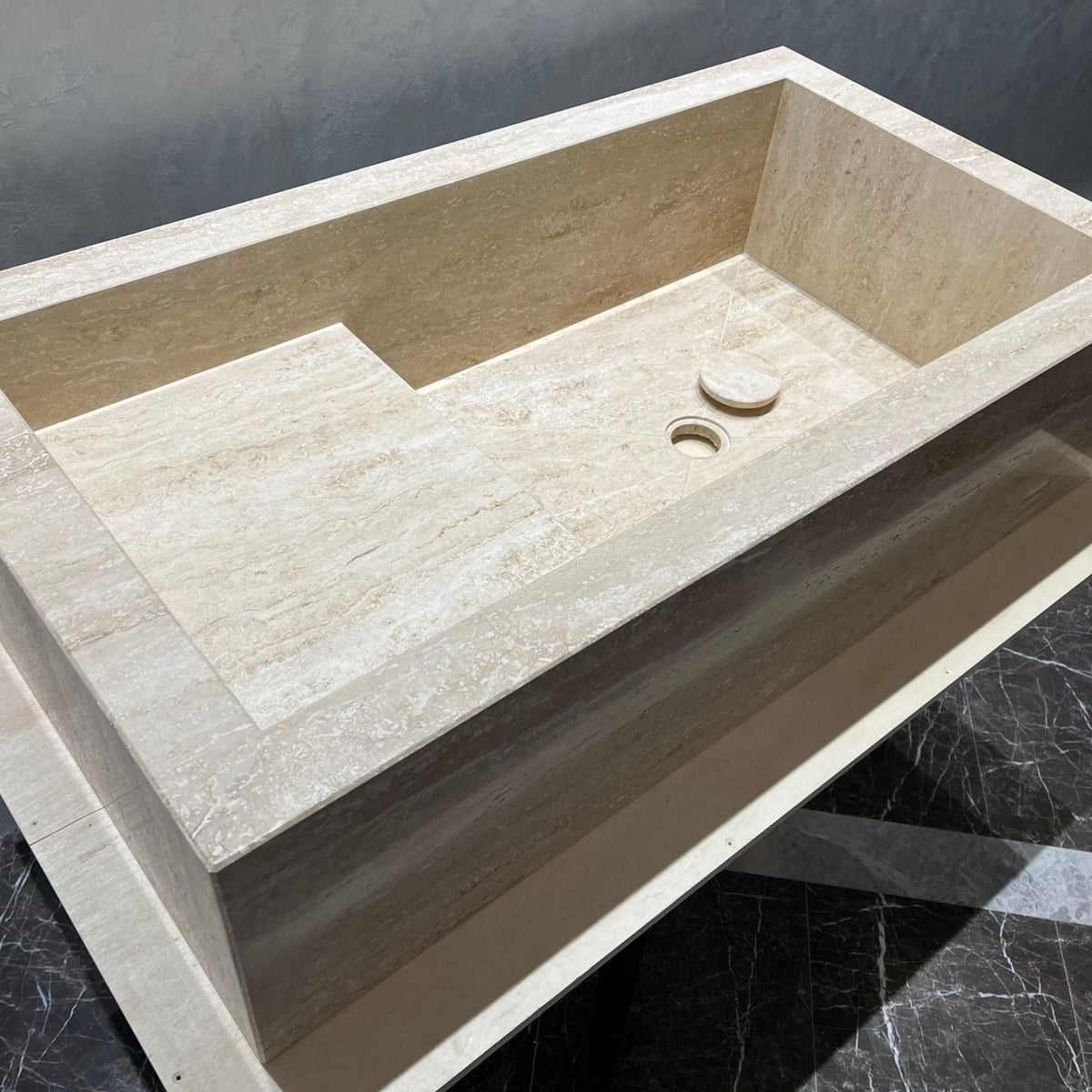 HANDCRAFTED CUSTOM TRAVERTINE SINK (TR-107)