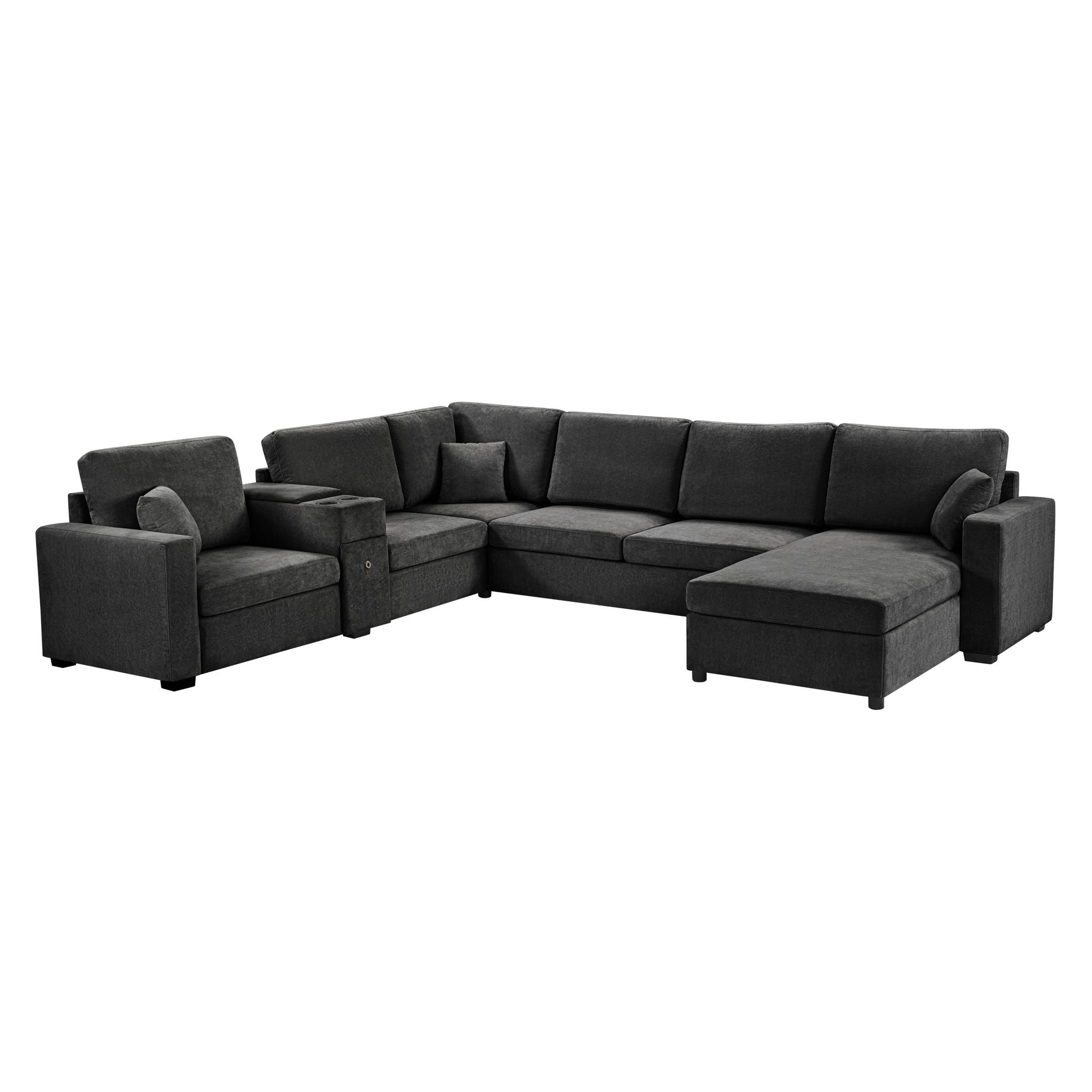 Modular 5 Seat U-Shape Sectional Sofa with Chaise Lounge, Cup Holders & Storage - Multiple Colors