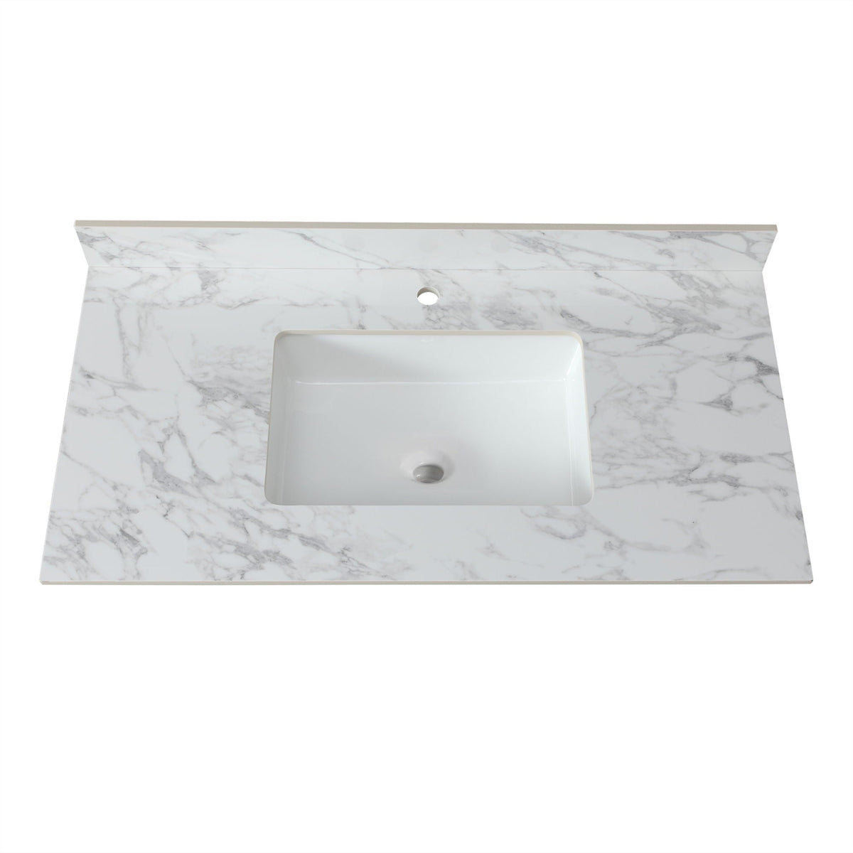 Sintered Stone Bathroom Vanity Top with Rectangular Ceramic Sink and Backsplash - White