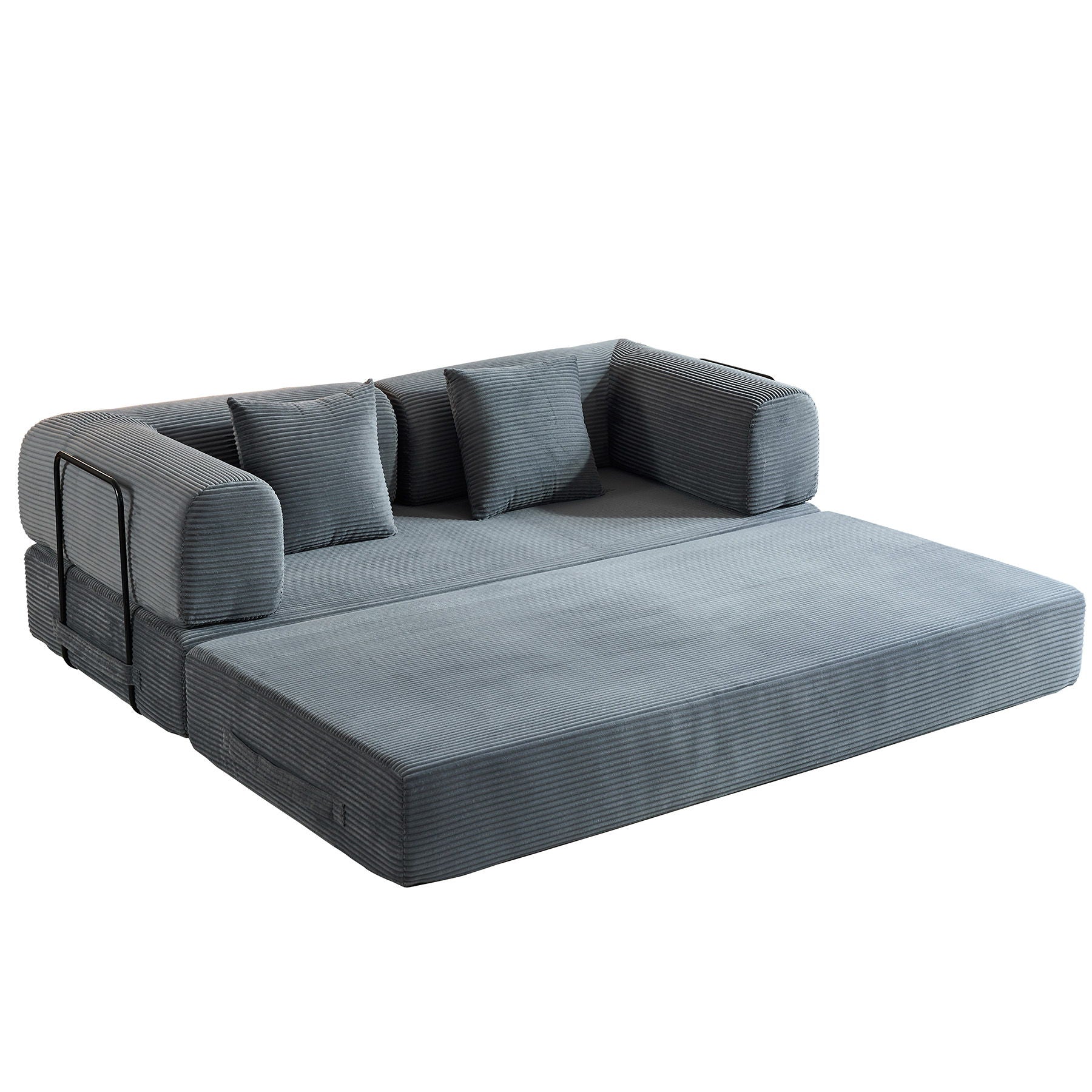 Convertible Sleeper Sofa Bed with Fixed Shape Frame and Cylindrical Pillow - Fabric
