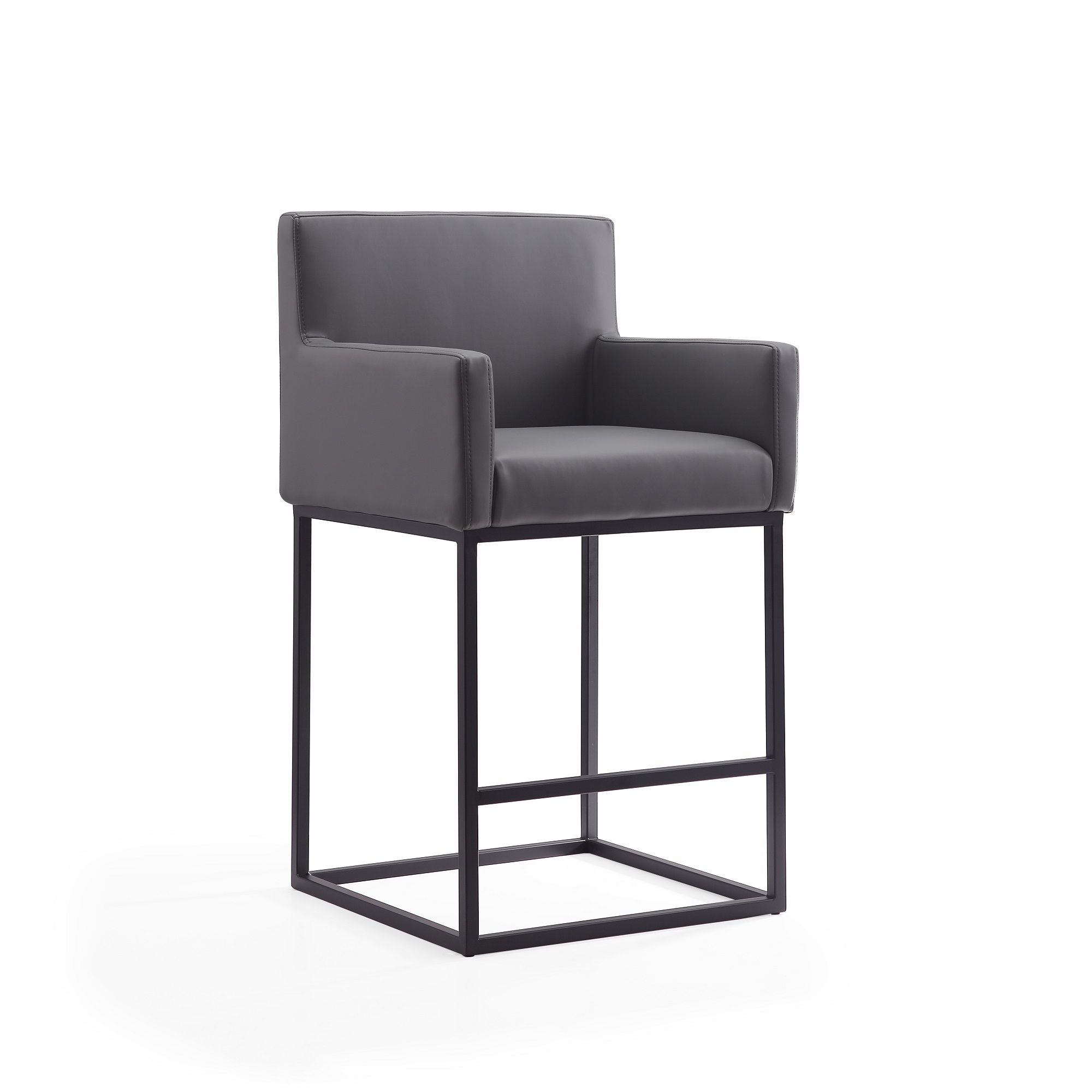 Ambassador Counter Stool with Square Frame and Armrests - Dark Gray or Beige