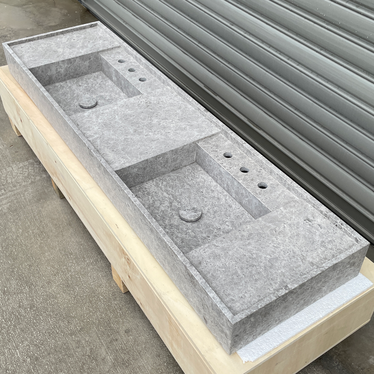 Handmade Tundra Grey Marble Double Sink: Custom Vanity Top (NS-136)
