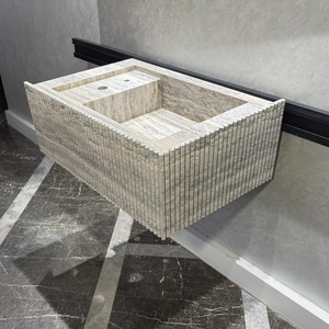 Handmade Silver Vein Cut Travertine Sink | Natural Stone Bathroom Basin | Luxury Custom (TR-077)