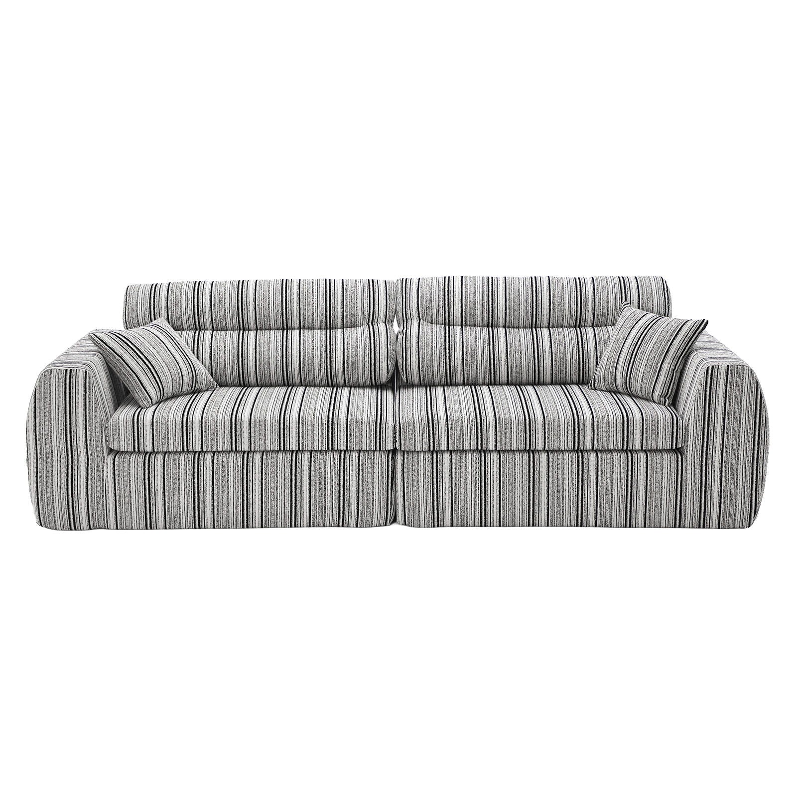 3 Seater Stationary Sofa with Throw Pillows - Multiple Colors