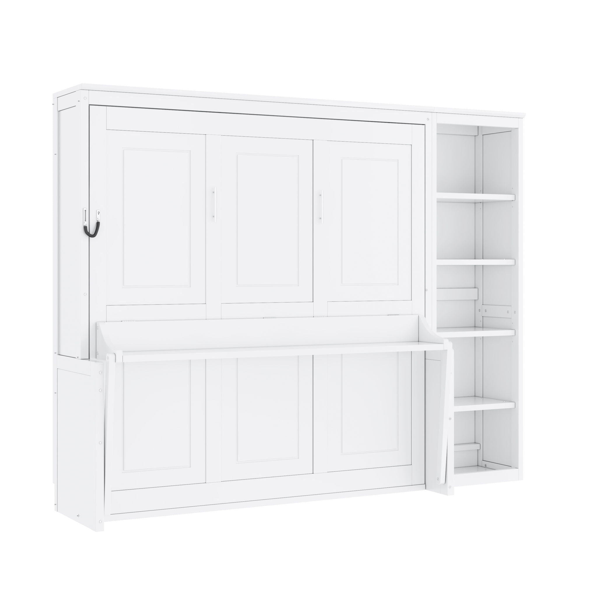 Murphy Bed with Desk and Bookshelf - Solid Pine, Full & Queen Sizes