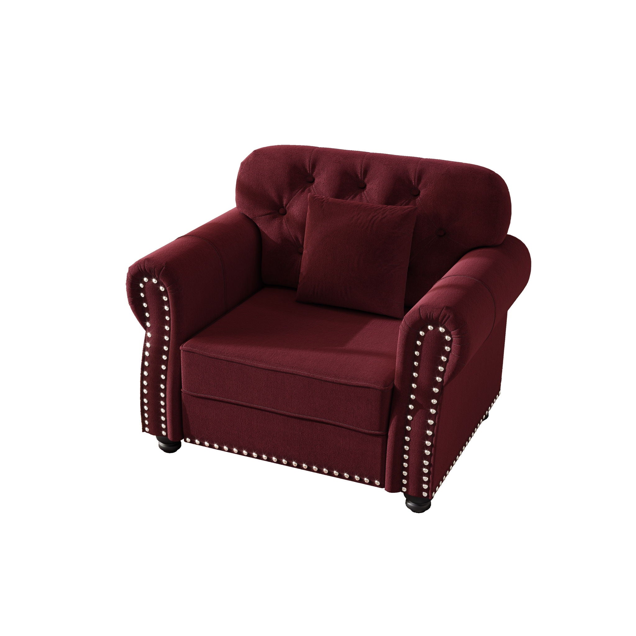 Sofa With Nailhead Trim and Rolled Armrests - Available in Beige, Dark Brown, or Dark Red