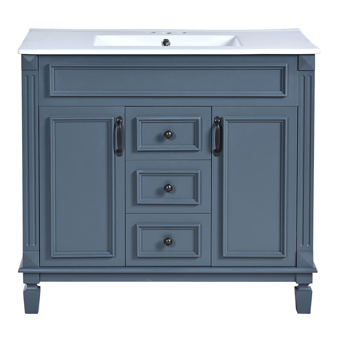 36" Bathroom Vanity with Ceramic Sink and Soft-Close Doors - Blue