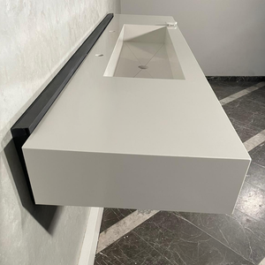 Custom White Quartz Large Bathroom Trough Sink: Wall Mount Vanity (QU-095)