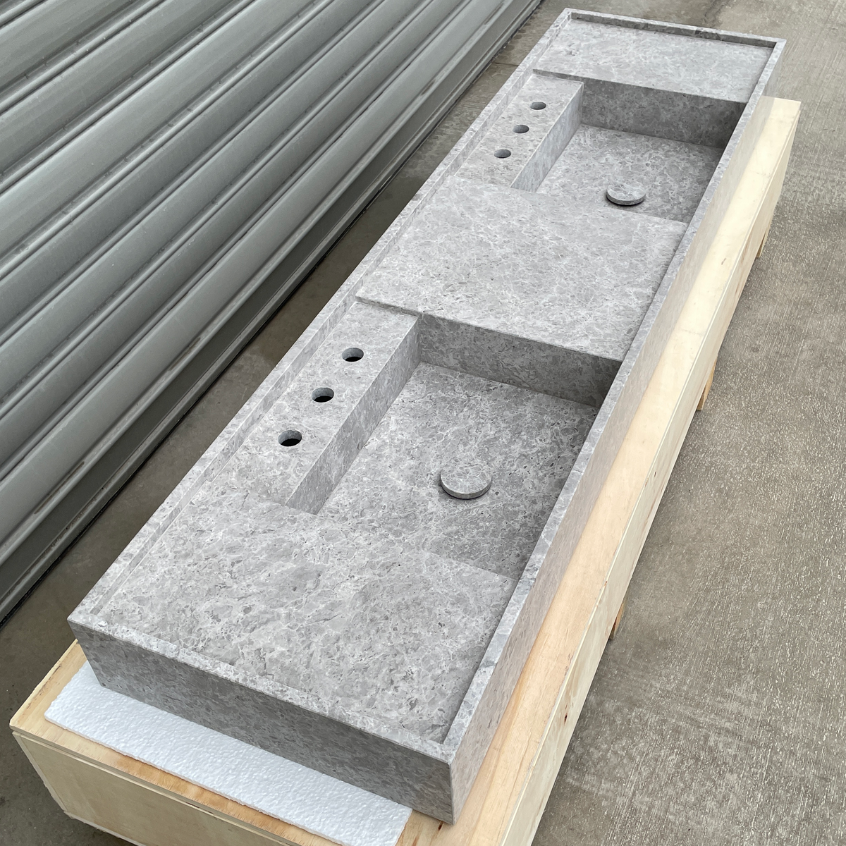 Handmade Tundra Grey Marble Double Sink: Custom Vanity Top (NS-136)