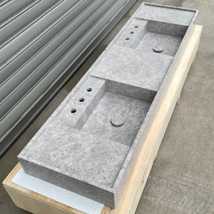 Handmade Tundra Grey Marble Double Sink: Custom Vanity Top (NS-136)