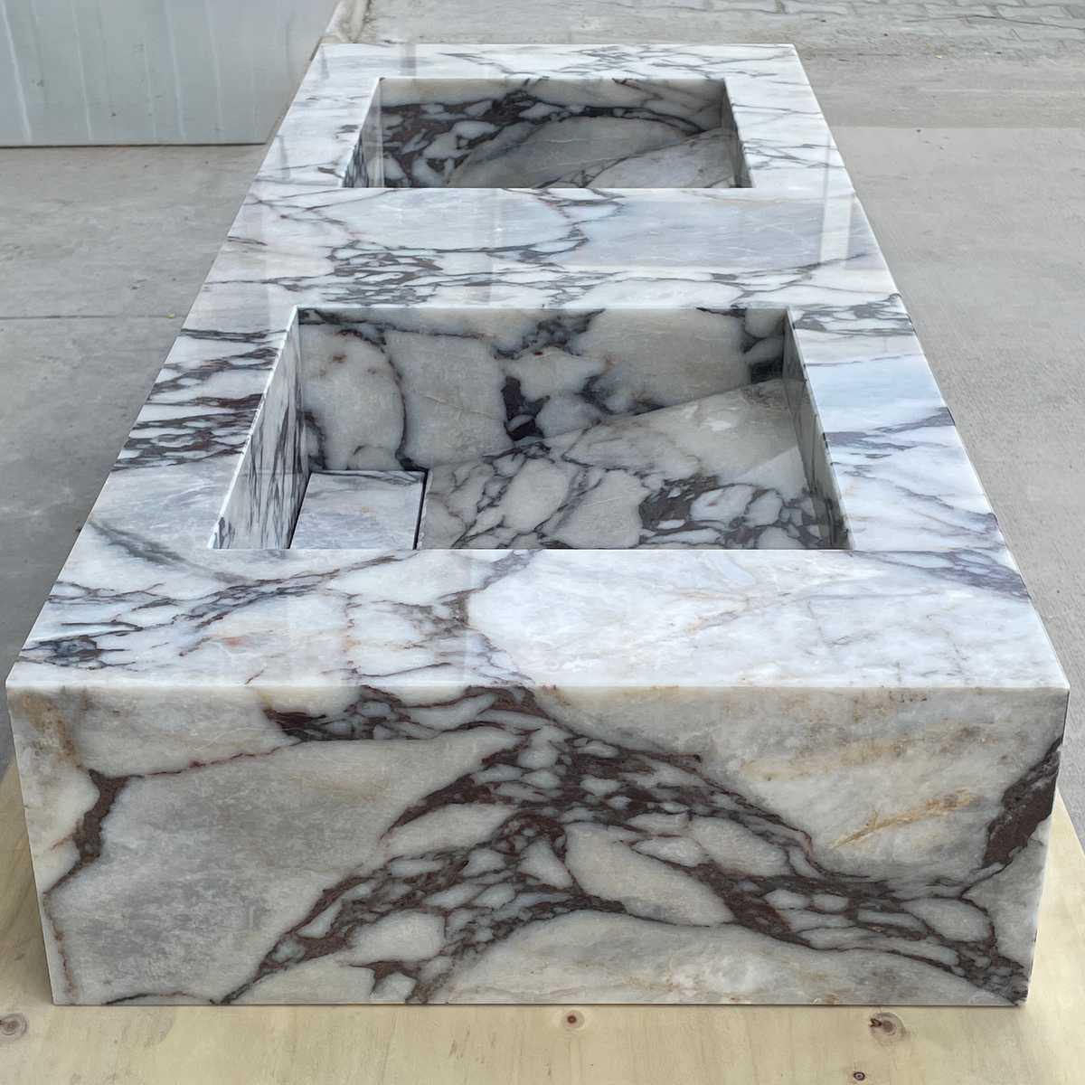 Handcrafted Calacatta Viola Marble Double Sink: Custom Bathroom Vanity (NS-150)