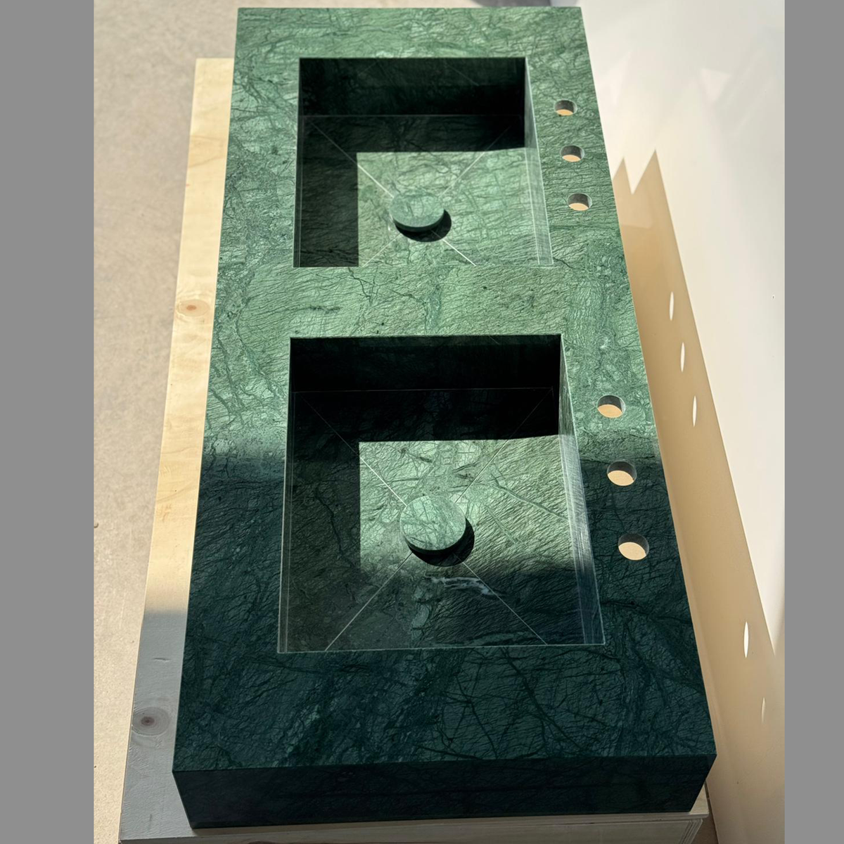 HANDCRAFTED VERDE GUATEMALA MARBLE CUSTOM DOUBLE SINK (NS-105)