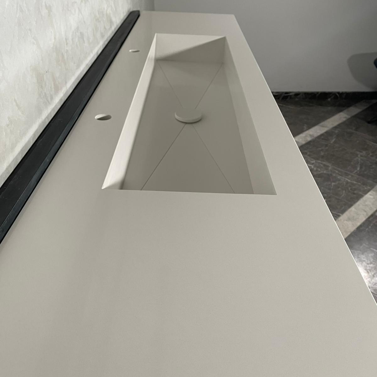 Custom White Quartz Large Bathroom Trough Sink: Wall Mount Vanity (QU-095)