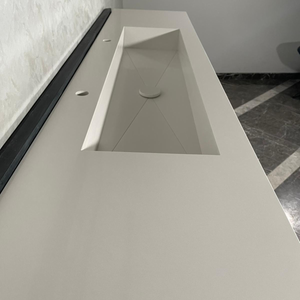 Custom White Quartz Large Bathroom Trough Sink: Wall Mount Vanity (QU-095)