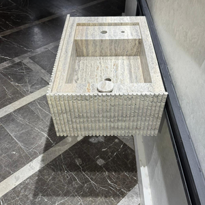 Handmade Silver Vein Cut Travertine Sink | Natural Stone Bathroom Basin | Luxury Custom (TR-077)
