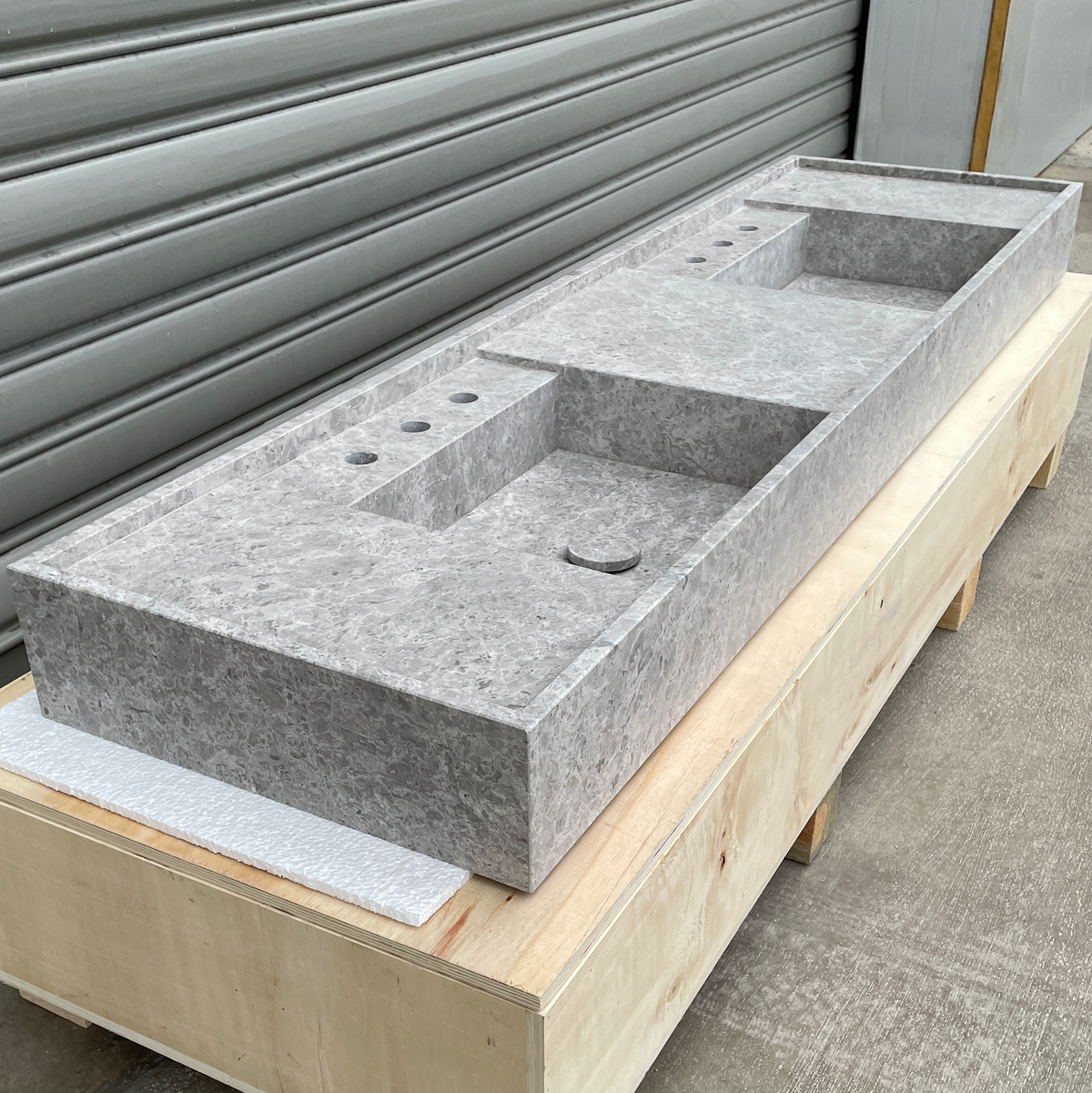 Handmade Tundra Grey Marble Double Sink: Custom Vanity Top (NS-136)
