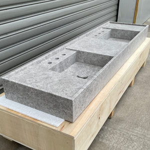 Handmade Tundra Grey Marble Double Sink: Custom Vanity Top (NS-136)